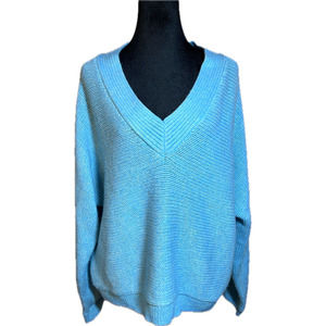 Cabi Frosty Pullover Aqua Sweater V-Neck Cable Knit Dolman Sleeve 4282 Size L